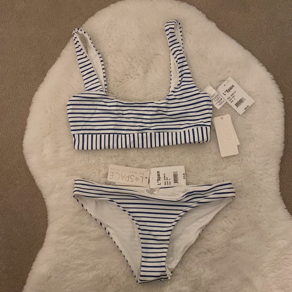 L*space blue and white striped two piece